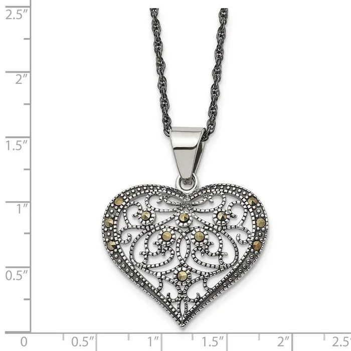 Chisel Necklaces Stainless Steel Marcasite Textured Heart Necklace Chisel Necklaces Stainless Steel Marcasite Textured Heart Necklace