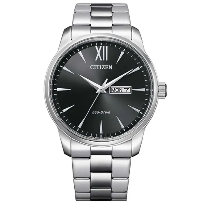 Citizen Citizen Mens Watch EcoDrive Black Dial Silver Bracelet DayDate BM855081E Bracelets Citizen Citizen Mens Watch EcoDrive Black Dial Silver Bracelet DayDate BM855081E Bracelets