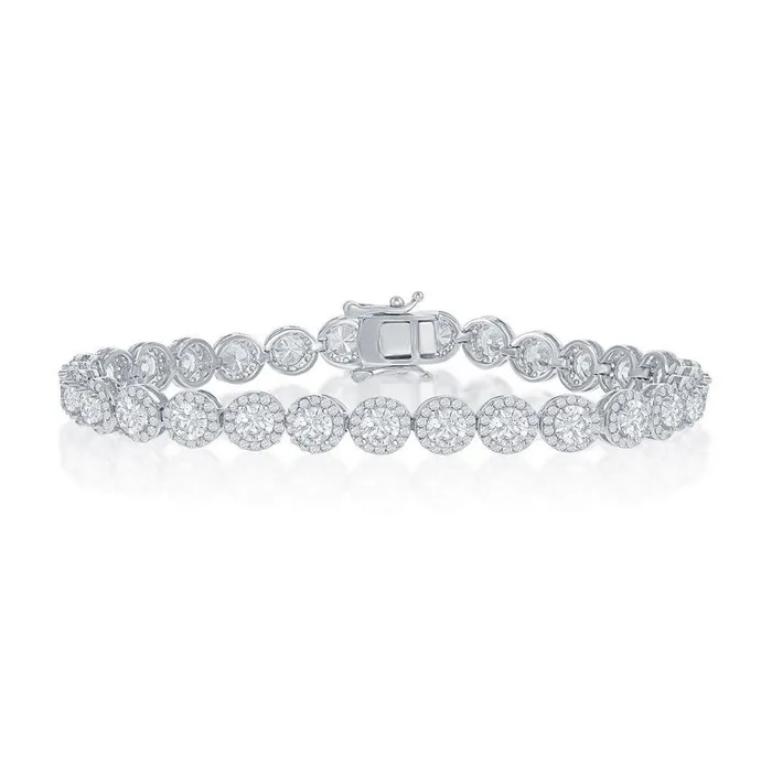 Classic Bracelets Sterling Silver Round Halo CZ Linked Bracelet 75
