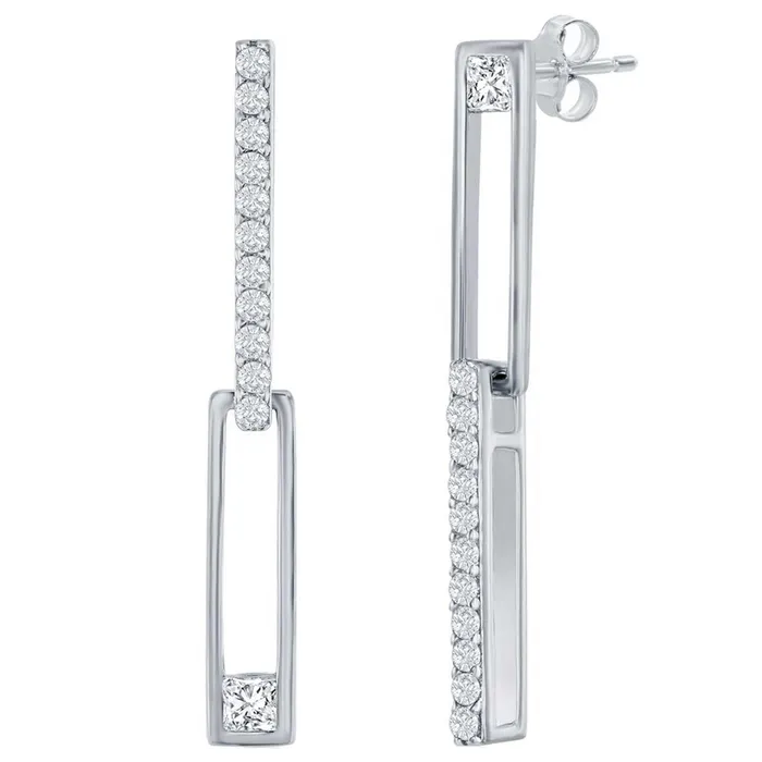 Classic Earrings Classic Womens Earrings Sterling Silver Asymmetric Paperclip CZ D8387 Classic Earrings Classic Womens Earrings Sterling Silver Asymmetric Paperclip CZ D8387