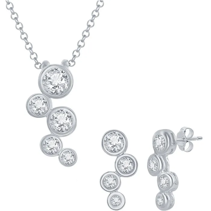 Classic Earrings Classic Womens Necklace and Earrings Set White CZ Stone Bubble Silver HS4092 Classic Earrings Classic Womens Necklace and Earrings Set White CZ Stone Bubble Silver HS4092