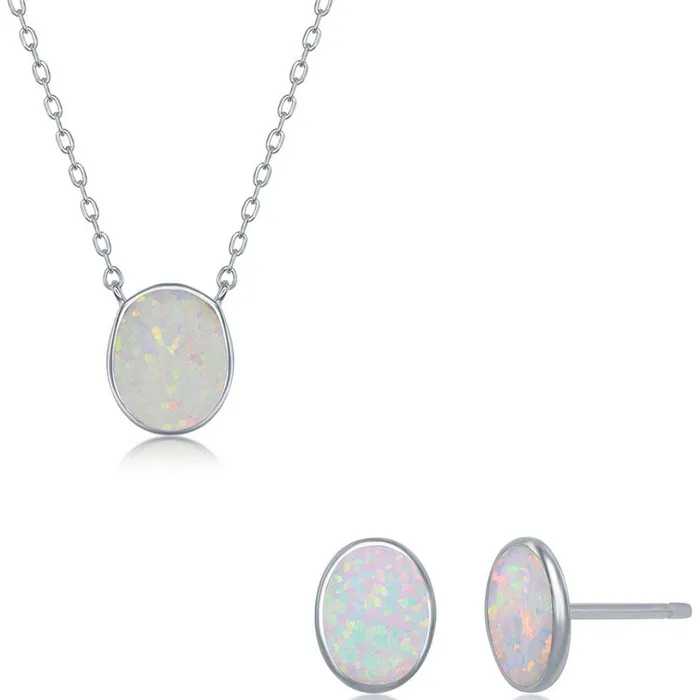 Classic Earrings Opalata Womens Necklace and Earrings Set Sterling White Opal Oval Disc SET582 Classic Earrings Opalata Womens Necklace and Earrings Set Sterling White Opal Oval Disc SET582