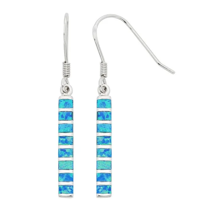 Classic Earrings Sterling Silver Blue Inlay Opal Dangling Earrings