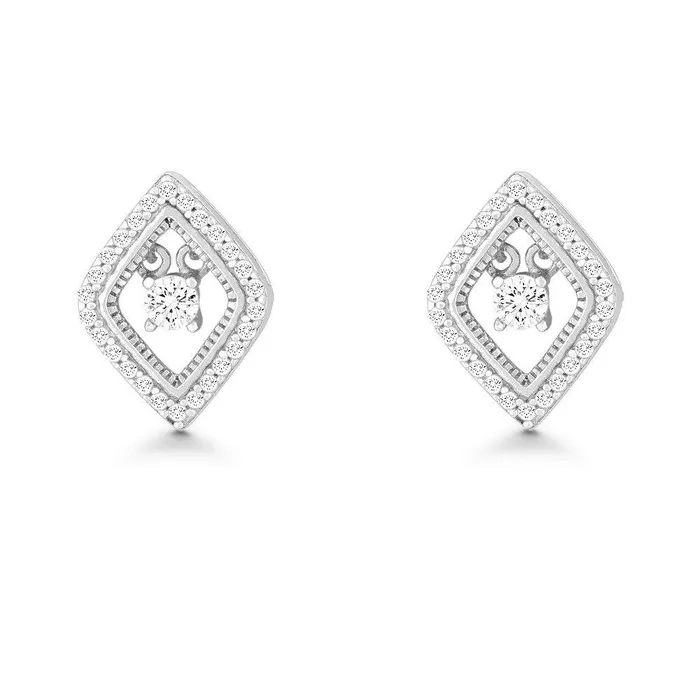 Classic Earrings Sterling Silver Dancing Diamond Shaped Earrings