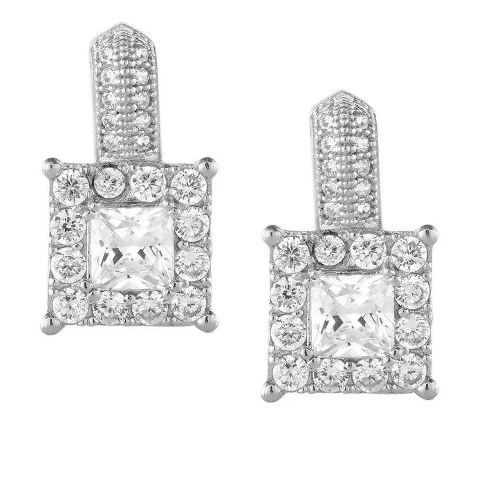 Classic Earrings Sterling Silver Micro Pave Square Earrings