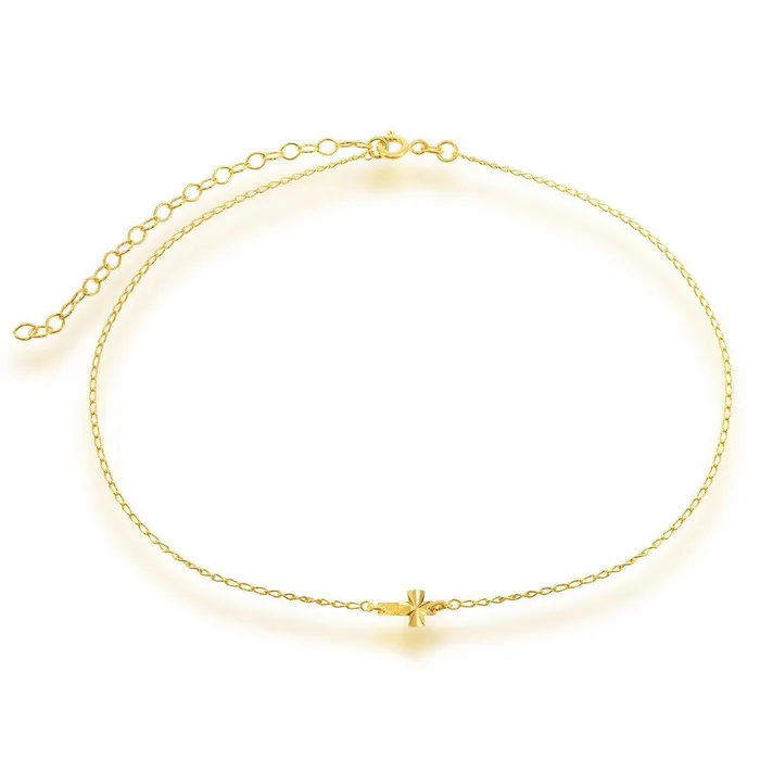 Classic Rings Sterling Silver Center Small Sideways Cross Choker Gold Plated