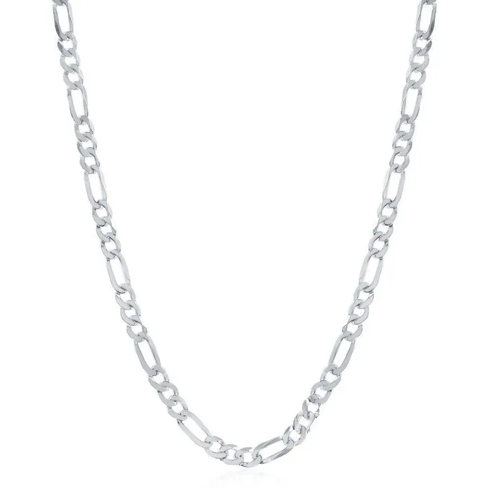 Classic Rings Sterling Silver Rhodium Plated 42mm Figaro Chain 22