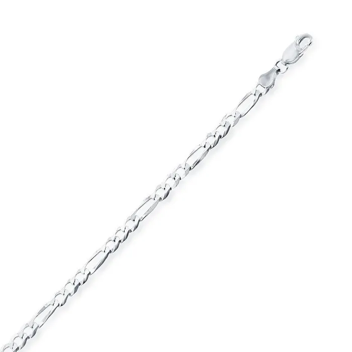 Classic Rings Sterling Silver Rhodium Plated 42mm Figaro Chain 22