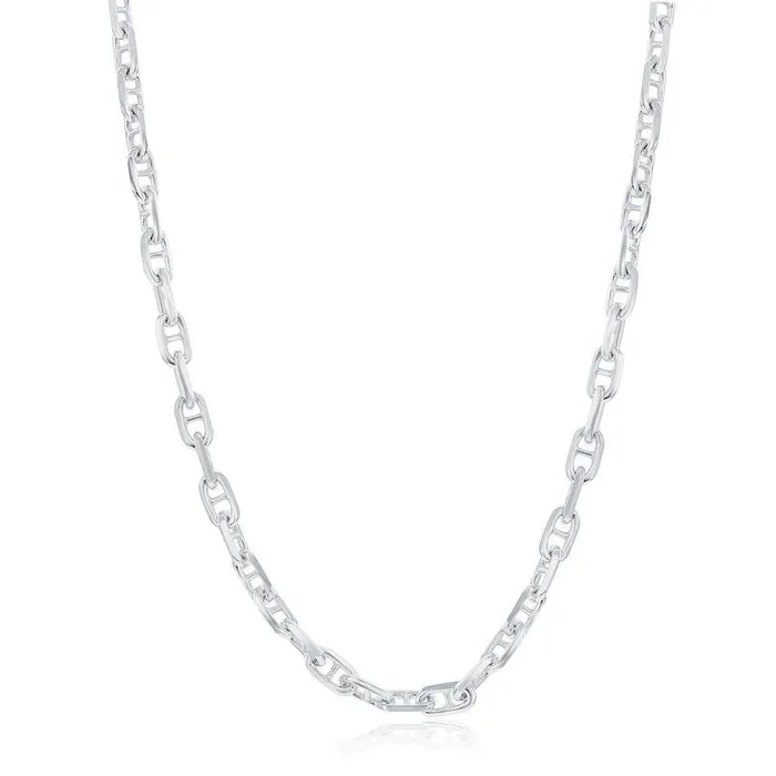 Classic Rings Sterling Silver Rhodium Plated 46mm Anchor Marina Chain 20