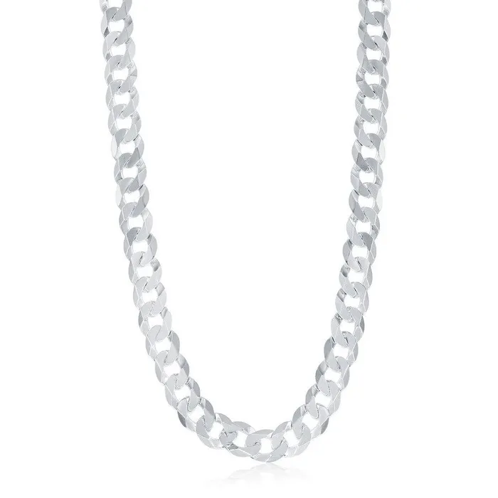 Classic Rings Sterling Silver Rhodium Plated 92mm Cuban Chain 24