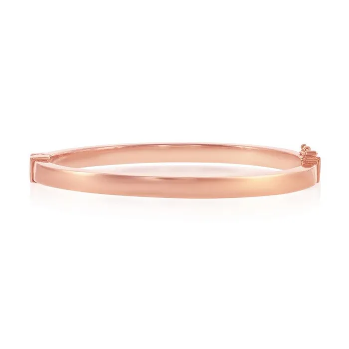 Classic Rings Sterling Silver Rose Gold Plated Plain Hinged Bangle