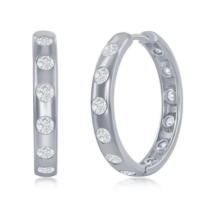 Classic Sterling Silver 25mm CZ Hoop Earrings Earrings