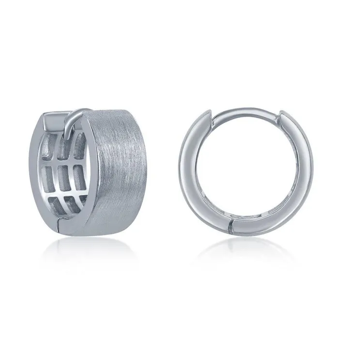 Classic Sterling Silver Brushed Huggie Hoop Earrings 6 x 14 mm Earrings