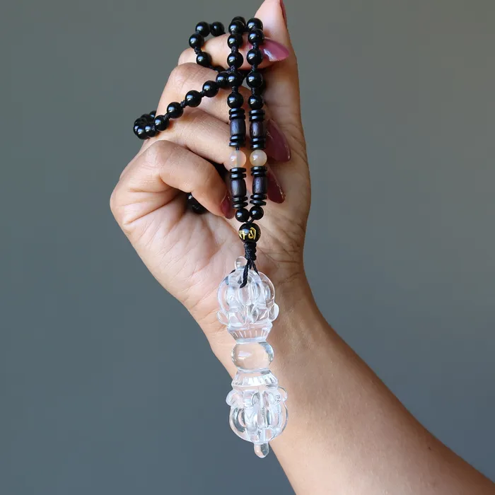 Clear Quartz Necklace Dorje Wand Tibetan Spiritual Stone Satin Crystals Necklaces