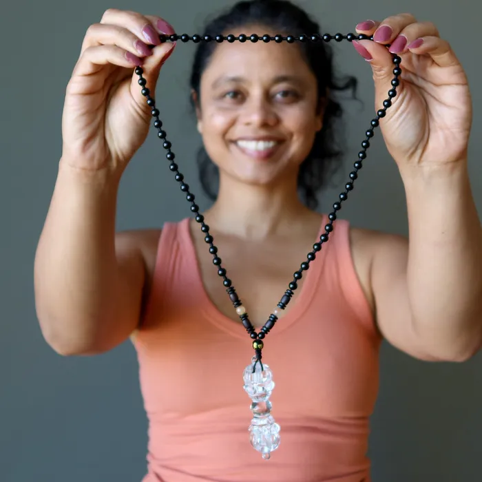 Clear Quartz Necklace Dorje Wand Tibetan Spiritual Stone Satin Crystals Necklaces