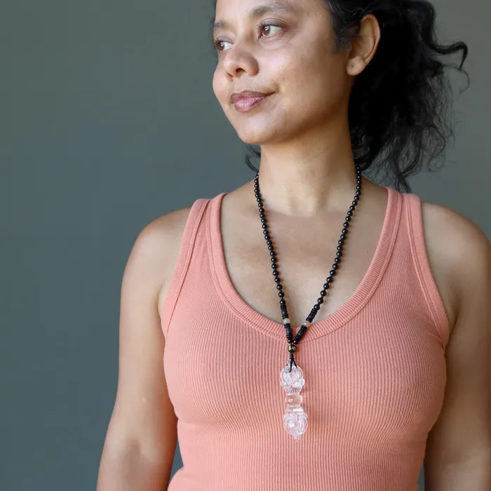Clear Quartz Necklace Dorje Wand Tibetan Spiritual Stone Satin Crystals Necklaces