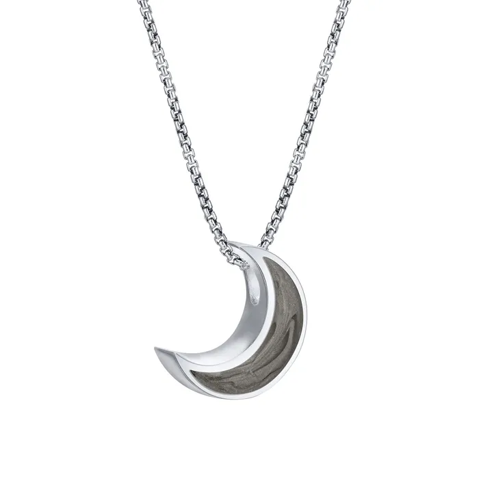 closebymejewelry Necklaces Crescent Moon Cremation Necklace in 14K White Gold