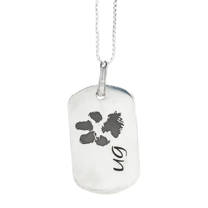 closebymejewelry Necklaces Rectangular Dog Tag Necklace with PawPrint Engraving closebymejewelry Necklaces Rectangular Dog Tag Necklace with PawPrint Engraving