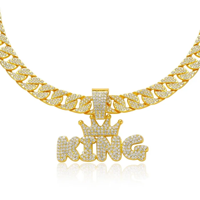 Crowned King Iced Out Cuban Pendant Necklace VVS Jewelry Necklaces