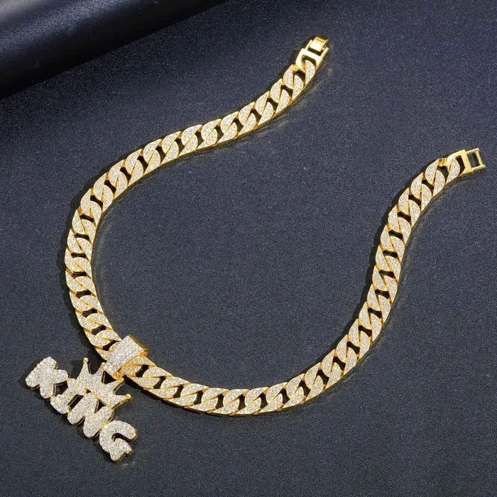 Crowned King Iced Out Cuban Pendant Necklace VVS Jewelry Necklaces