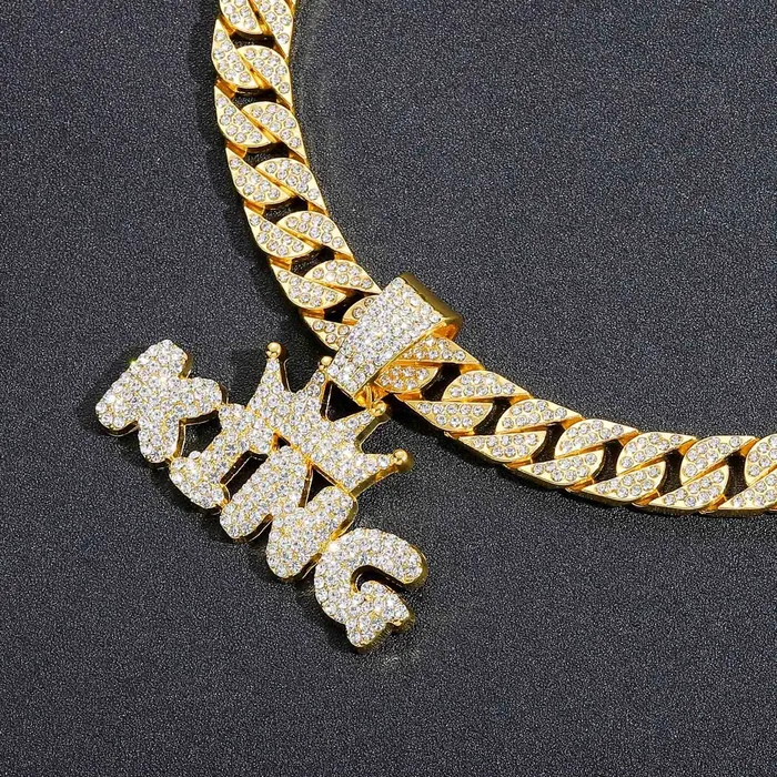 Crowned King Iced Out Cuban Pendant Necklace VVS Jewelry Necklaces