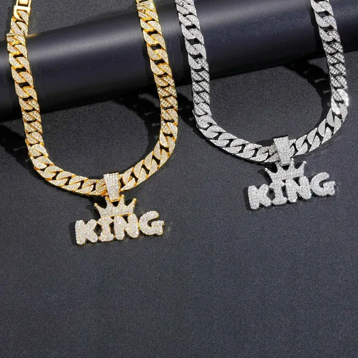 Crowned King Iced Out Cuban Pendant Necklace VVS Jewelry Necklaces