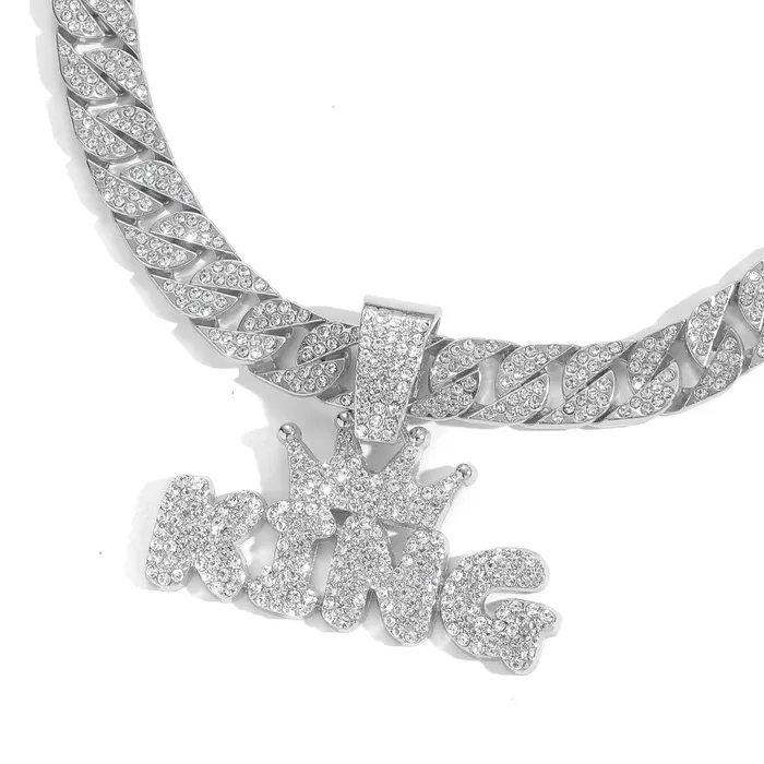 Crowned King Iced Out Cuban Pendant Necklace VVS Jewelry Necklaces