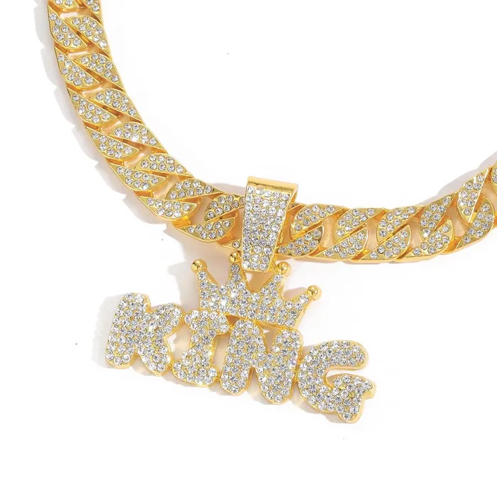 Crowned King Iced Out Cuban Pendant Necklace VVS Jewelry Necklaces