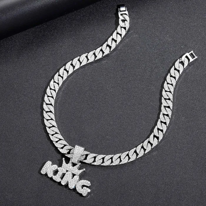 Crowned King Iced Out Cuban Pendant Necklace VVS Jewelry Necklaces