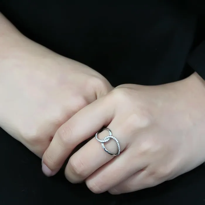 DA307 No Plating Stainless Steel Ring with AAA Grade CZ in Clear Alamode Rings