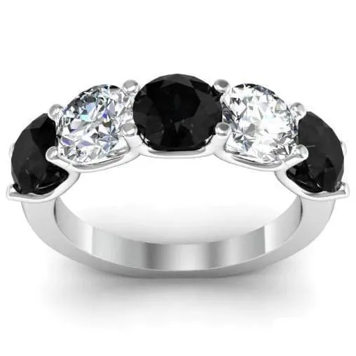 deBebians 300cttw U Prong Black Diamond and White Diamond Five Stone Ring Rings deBebians 300cttw U Prong Black Diamond and White Diamond Five Stone Ring Rings