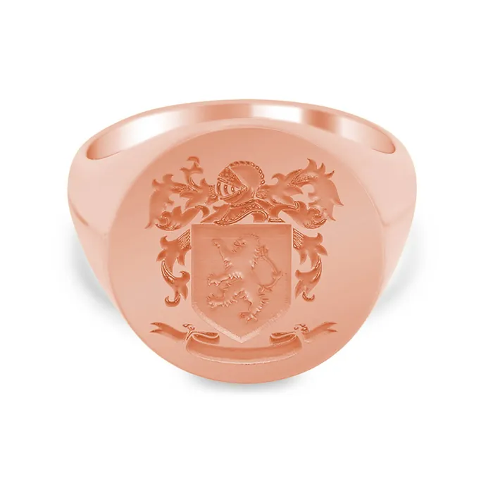 deBebians Mens Round Signet Ring Large Laser Engraved Family Crest Logo Rings