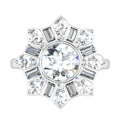 deBebians Rings Blossom Bezel Halo Engagement Ring