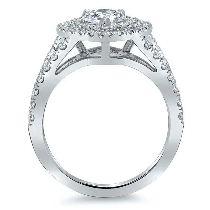 deBebians Rings Pear Low Split Double Halo Engagement Ring