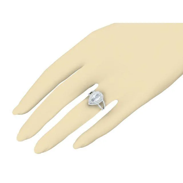 deBebians Rings Pear Low Split Double Halo Engagement Ring