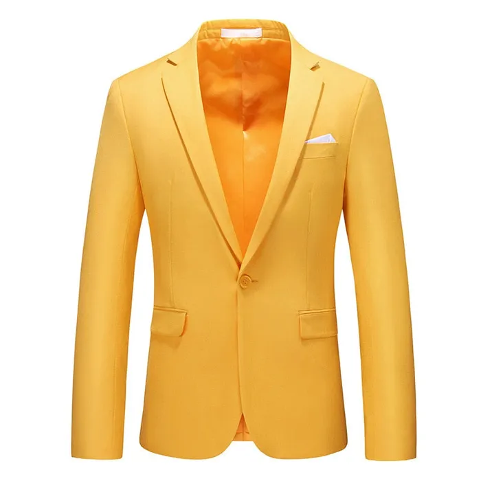 Divine Inspiration Styles Necklaces CGSUITS Mens Fashion Luxury Style Solid Color Design Premium Quality Yellow Blazer Suit Jacket