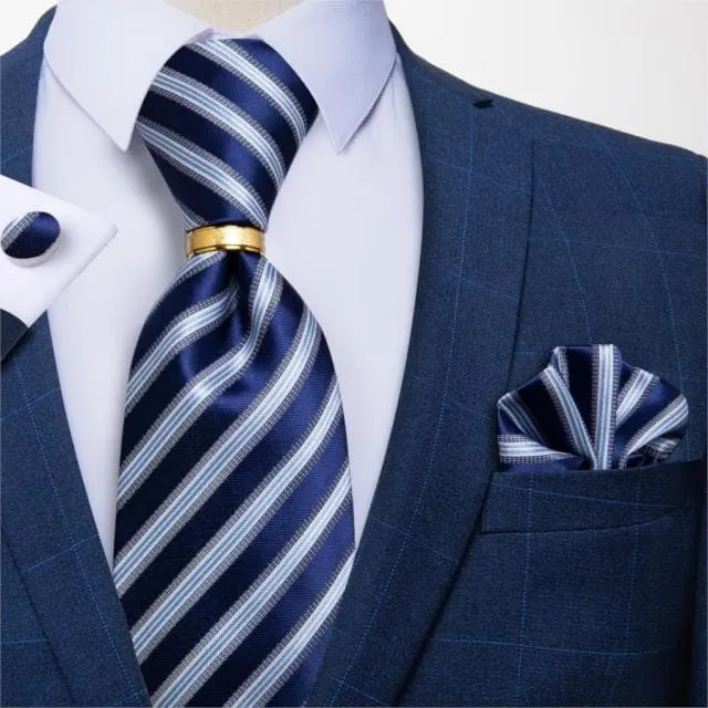 Divine Inspiration Styles Rings DBG VIP Design Collection Mens Fashion Golden Yellow Silver Gray Stripes 100 Premium Quality Silk Tie Set