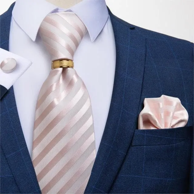 Divine Inspiration Styles Rings DBG VIP Design Collection Mens Fashion Golden Yellow Silver Gray Stripes 100 Premium Quality Silk Tie Set