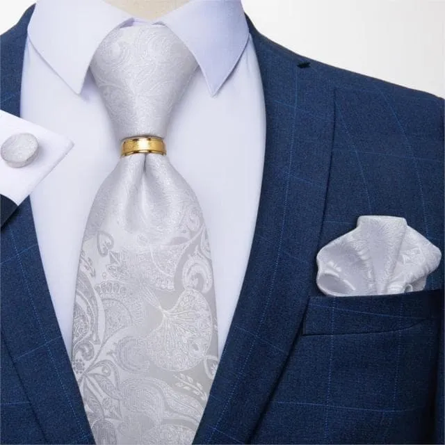 Divine Inspiration Styles Rings DBG VIP Design Collection Mens Fashion Golden Yellow Silver Gray Stripes 100 Premium Quality Silk Tie Set
