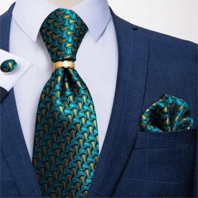 Divine Inspiration Styles Rings DBG VIP Design Collection Mens Fashion Golden Yellow Silver Gray Stripes 100 Premium Quality Silk Tie Set
