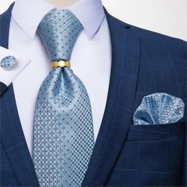 Divine Inspiration Styles Rings DBG VIP Design Collection Mens Fashion Golden Yellow Silver Gray Stripes 100 Premium Quality Silk Tie Set