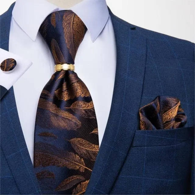 Divine Inspiration Styles Rings DBG VIP Design Collection Mens Fashion Golden Yellow Silver Gray Stripes 100 Premium Quality Silk Tie Set