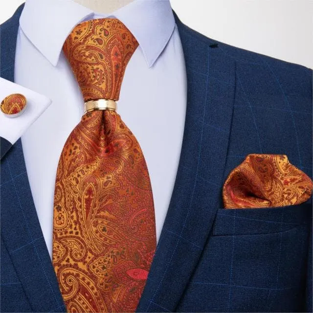 Divine Inspiration Styles Rings DBG VIP Design Collection Mens Fashion Golden Yellow Silver Gray Stripes 100 Premium Quality Silk Tie Set