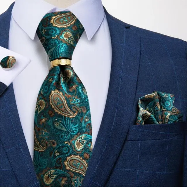 Divine Inspiration Styles Rings DBG VIP Design Collection Mens Fashion Golden Yellow Silver Gray Stripes 100 Premium Quality Silk Tie Set