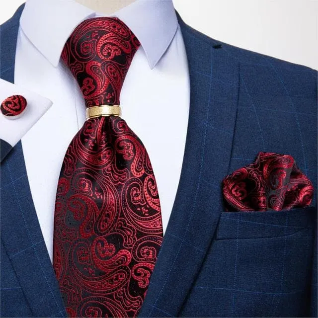 Divine Inspiration Styles Rings DBG VIP Design Collection Mens Fashion Golden Yellow Silver Gray Stripes 100 Premium Quality Silk Tie Set