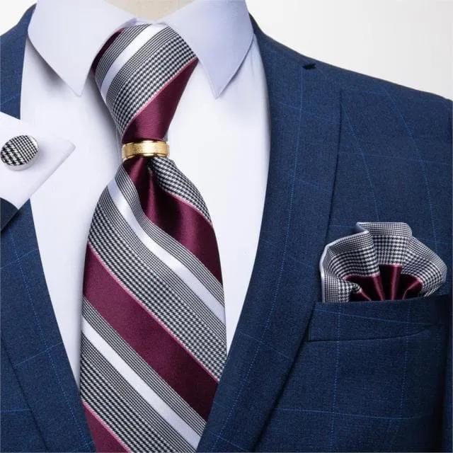Divine Inspiration Styles Rings DBG VIP Design Collection Mens Fashion Golden Yellow Silver Gray Stripes 100 Premium Quality Silk Tie Set