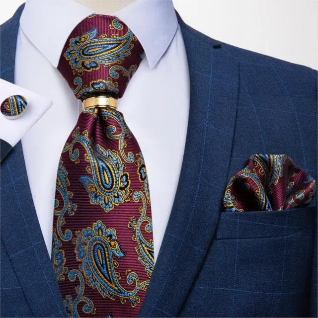 Divine Inspiration Styles Rings DBG VIP Design Collection Mens Fashion Golden Yellow Silver Gray Stripes 100 Premium Quality Silk Tie Set