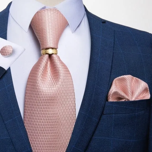 Divine Inspiration Styles Rings DBG VIP Design Collection Mens Fashion Golden Yellow Silver Gray Stripes 100 Premium Quality Silk Tie Set