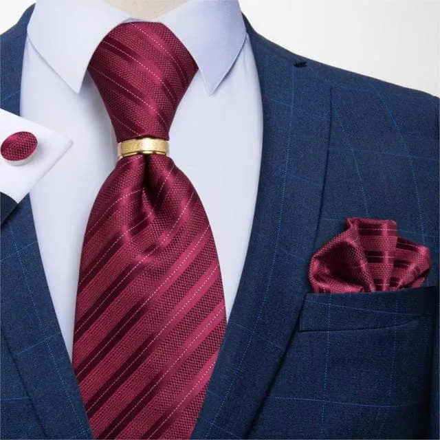 Divine Inspiration Styles Rings DBG VIP Design Collection Mens Fashion Golden Yellow Silver Gray Stripes 100 Premium Quality Silk Tie Set