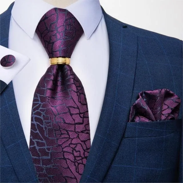 Divine Inspiration Styles Rings DBG VIP Design Collection Mens Fashion Golden Yellow Silver Gray Stripes 100 Premium Quality Silk Tie Set